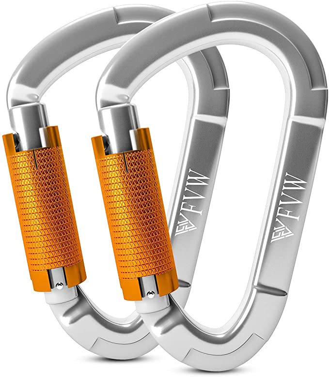 FVW Auto Locking Rock Climbing Carabiner Clips,Professional 25KN (5620 lbs) Heavy Duty Caribeaners for Rappelling Swing Rescue & Gym etc, Large Carabiners, D-Shaped