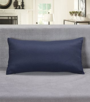Aiking Home Breathable Solid Faux Linen Lumbar Throw Pillow Case for Sofa, Bedroom or Car... (12"x24", Navy)