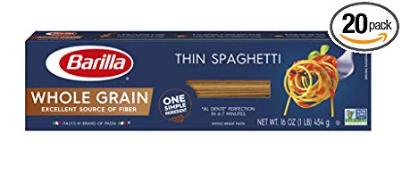 Barilla Whole Grain Pasta, Thin Spaghetti, 16 Ounce (Pack of 20)