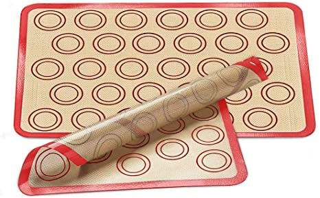 Silicone Baking Mats 2 Pack, Xpatee Non-stick Macaroon Baking Mat, Heat-Resistant Cooking Bakeware Mat for Making Macarons, Pastry, Pizza, Bread, (Red)