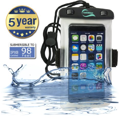SafeWays iPhone Armband Waterproof & Running Case - Incredibly Easy To Seal Securely - Compatible With All iPhone Models (including iPhone 6 Plus), Samsung, HTC, Sony, Nokia - All Phones/Phablets/iPods/Cameras Up To 7
