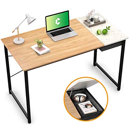 Cubiker Computer Desk 47" Home Office Writing Study Laptop Table, Modern Simple Style Desk with Drawer, Natural Terrazzo