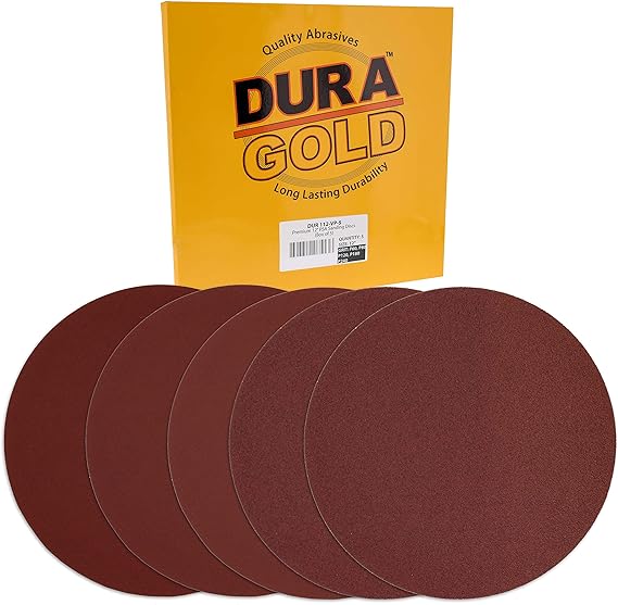 Dura-Gold Premium 12" Sanding Discs Variety Pack Box - 60, 80, 120, 180, 240 Grit (1 Disc Each, 5 Total) - Sandpaper Discs with PSA Self Adhesive - Drywall, Floor, Woodworking, Auto For Power Sander