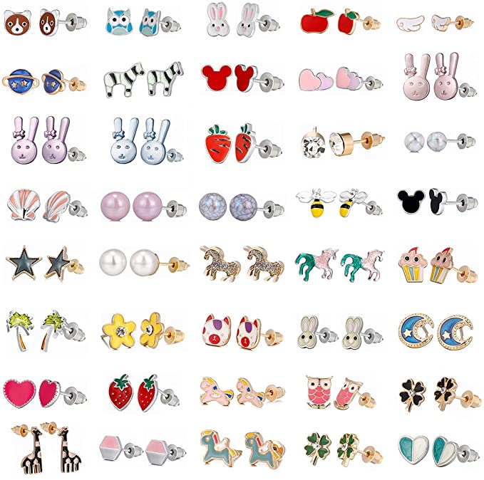 40 Pairs Little Girls Earrings Set Hypoallergenic Stud Earrings Jewelry for Teens Girls