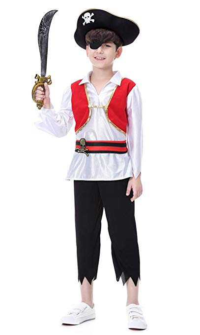 Hsctek Boys Pirate Costume, Kids Pirate Role Play Dress-up set With Hat, Sword, and Eye Patch