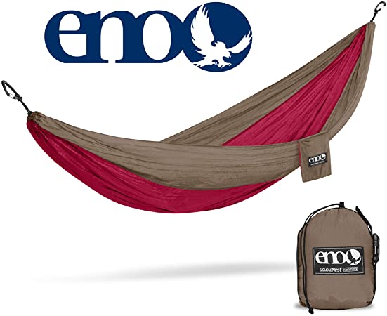ENO, Eagles Nest Outfitters DoubleNest Lightweight Camping Hammock, 1 to 2 Person, Khaki/Maroon