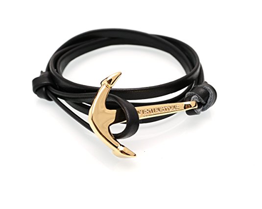 VIRGINSTONE Golden Plated Anchor Bracelets on Colorful Leather
