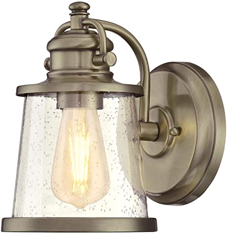 Westinghouse Lighting 6374500 Emma Jane One-Light Outdoor Wall Lantern, Antique Brass Finish with Clear Seeded Glass Porch Light