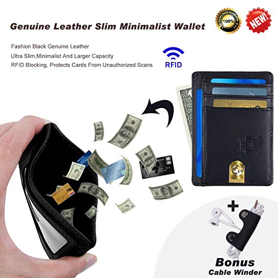 Piboshi Slim Minimalist Wallet Thin Leather Credit Card Holder Wallet RFID Blocking Front Pocket Wallets for Men