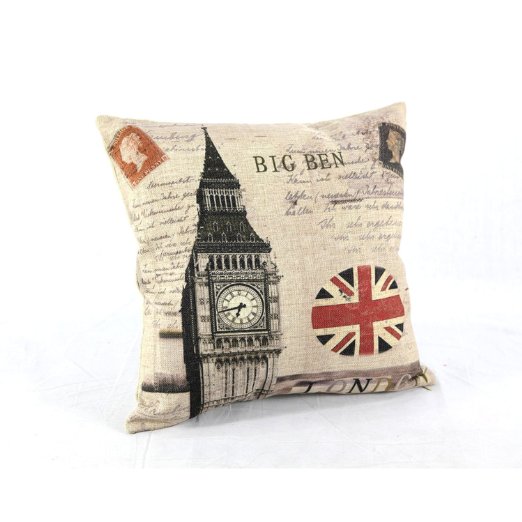 LINKWELL 45x45cm Retro London Union Jack Big Ben Linen Cushion Covers