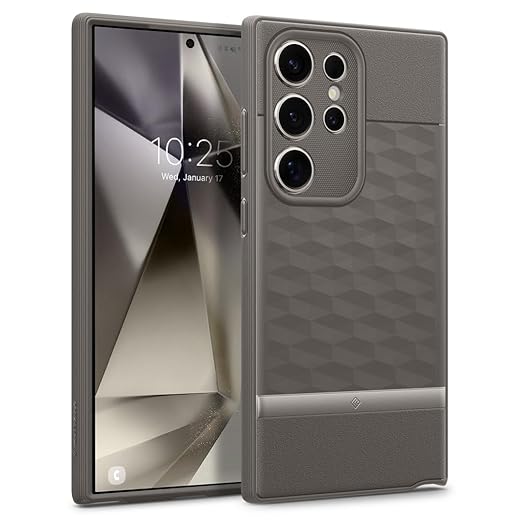 CASEOLOGY by Spigen Parallax Back Cover Case Compatible with Samsung Galaxy S24 Ultra [Military Grade Drop Protection] Ergonomic 3D Hexa Cube Designed S24 Ultra Case (TPU and PC | Ash Gray)