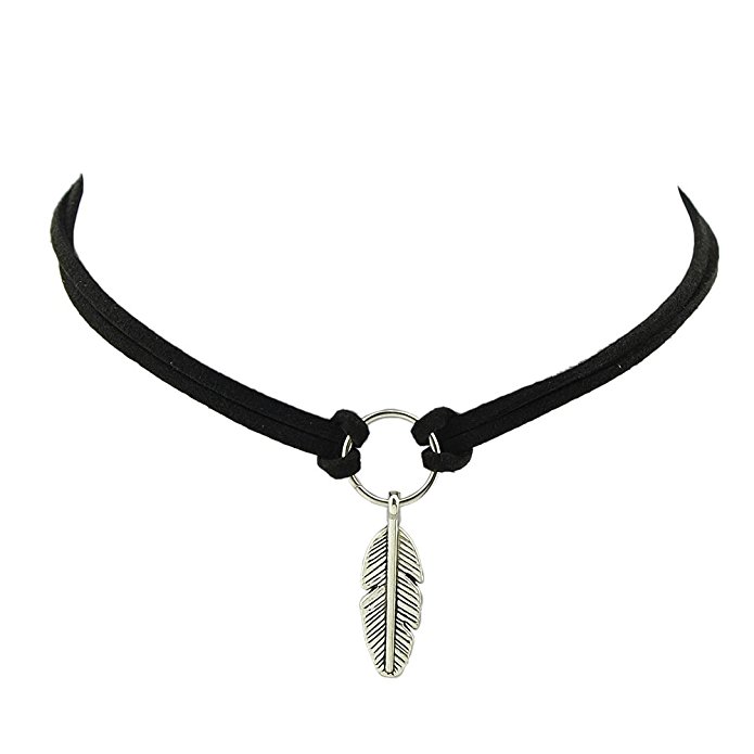 Dastan Elegant Choker Necklace Double Leather Cord Collar Linked Feather Pendant