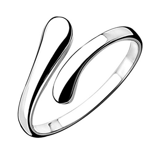Omos Women Fashion Jewelry 925 Sterling Silver Rings Lovely Contracted Teardrop Adjustable Opening Ring
