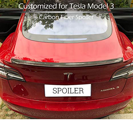 BMZX Carbon Fiber Spoiler for Model 3 Trunk Lip Spoiler Wing Rear Spoiler Lip Kit, Rear Trunk Roof Trim Lip Spoiler Tail Fit Tesla Model 3 2017 2018 2019