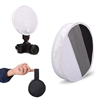 Fomito 31cm Round Compact Flash Diffuser Softbox & Grey / White / Black Card Board White Balance on DSLR Camera