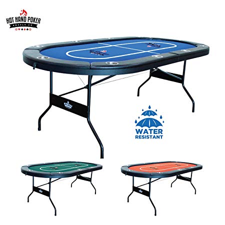 Hot Hand Poker Supply Folding Poker Table for 10 Players with Water Resistant, Speed Felt (No Assembly Required) 10 Player Poker Table