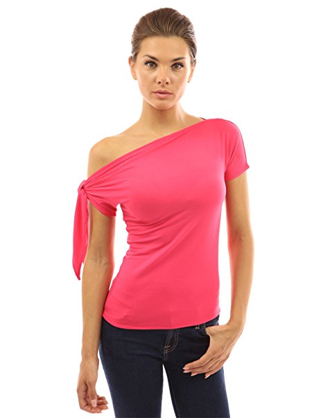 PattyBoutik Women's Tied One Shoulder Short Sleeve Top