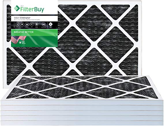 FilterBuy Allergen Odor Eliminator 20x30x1 MERV 8 Pleated AC Furnace Air Filter with Activated Carbon - Pack of 6-20x30x1