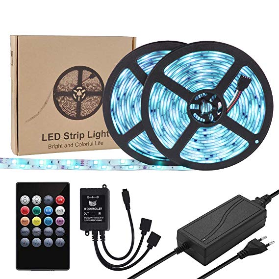Weksi Led Strip Light, RGB Newest Sound-Activated Sensor Waterproof 32.8ft 10m Color Changing RGB Lightstrip with Remote Connector Party Time (32.8ft Music)