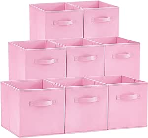 Lifewit 11 Inch Cube Storage Bins, 8 Packs Storage Cubes Foldable Decorative Fabric Storage Baskets for Organizing Home Organizers with Handles for Shelves, Closet, Pink