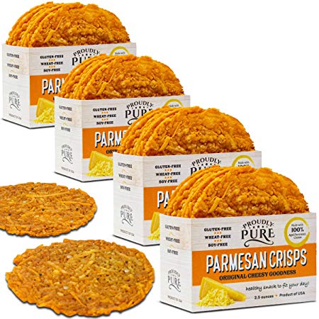 Proudly Pure Parmesan Cheese Crisps Keto Friendly Low Carb Snacks, Healthy Diet Food Crackers 100% Natural Aged Cheesy Parm Chips Crunchy Gluten/Wheat & Soy-Free (Original Flavor 10oz 4 Pk)