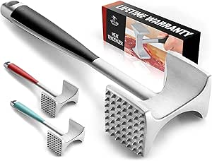 Zulay Professional Meat Tenderizer Tool - Dual Sided Meat Mallet Pounder With Comfort Grip Handle - Heavy Duty Meat Hammer Tenderizer - Meat Tenderizer Mallet & Meat Pounder - (10”) Black