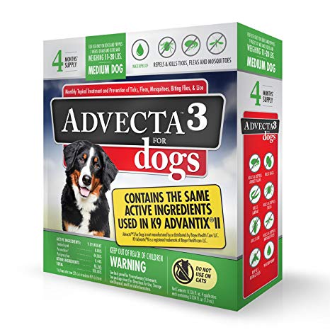 Advecta 3 Flea and Tick Topical Treatment, Flea and Tick Control For Dogs, Medium, 4 Month Supply