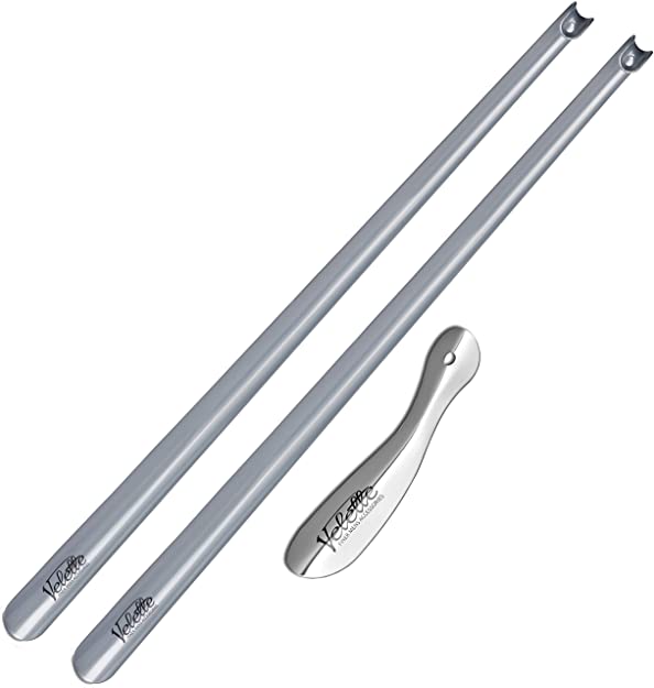 Extra Long 78cm Plastic Shoe Horns - Set of 2, with Travel Metal Shoe Horn 19cm Long by Velette