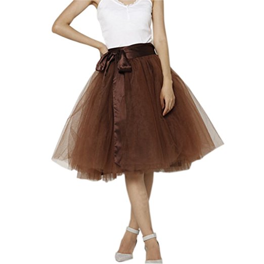 Lisong Women Knee Length Bowknot layered Tulle Party Prom Skirt