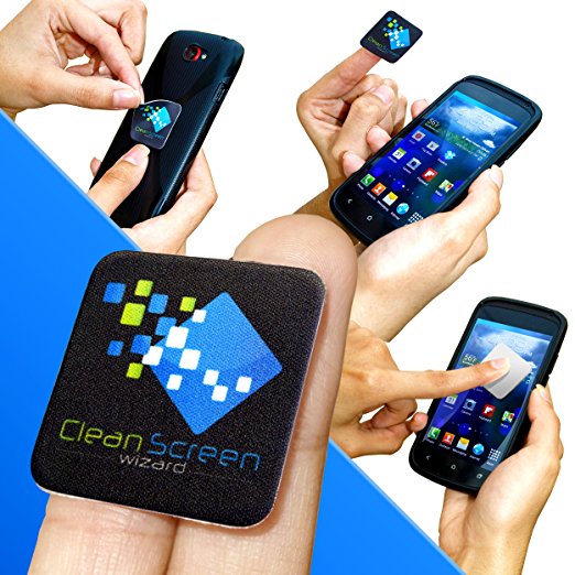 Screen Cleaner Microfiber Sticker - Best Cleaning Pad for Small Portable Electronic Devices - 1 1/4"x1 1/4" - By Clean Screen Wizard