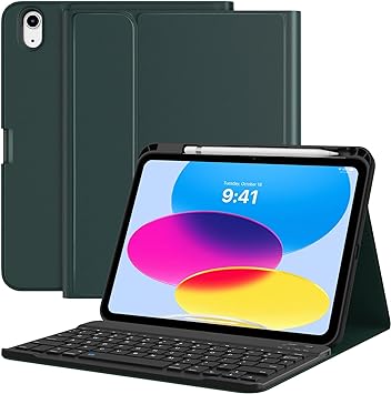 MoKo Keyboard Case for iPad 10th Generation Case with Keyboard, iPad 10th Generation Keyboard with Pencil Holder, Multi-Angle Detachable Bluetooth Keyboard for iPad 10th Generation, Midnight Green