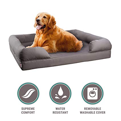 Petlo Orthopedic Mattress Pet Sofa Bed - Solid Memory Foam Couch for Medium/Large Dogs & Cats with Washable Removable Cover, 36" x 28" x 9" (Grey)