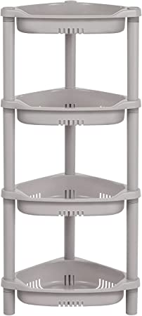 ELYKEN 4 Tier Shower Caddy Organizer Shelf Corner, 14.4 x 11.2 x 31.5 Inches, Rustproof, Plastic Shower Rack Stands for Inside Bathroom, Bathtub, Shower Pan, Grey