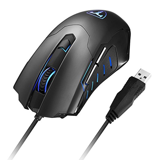 Gaming Mouse Wired, PICTEK Optical Computer Mouse with 3200 DPI, 4 Adjustable Levels, 6 Auto Breathing Light Mode, 6 Buttons, Suitable for PC, Laptop,and MacBook, Black