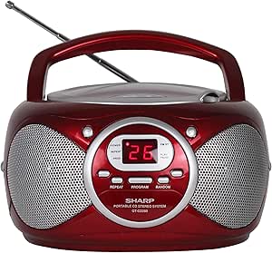 Sharp QT-CD280(RD) Portable CD Boombox with AM/FM Stereo and Aux Input, Red