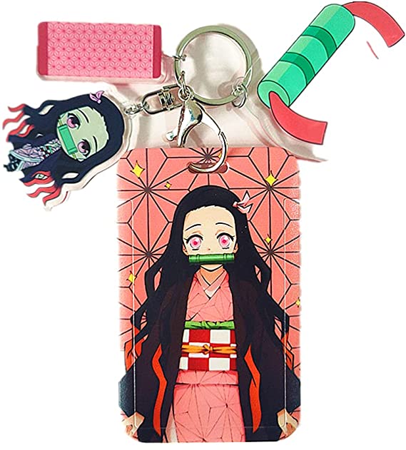 Kerr's Choice Cute Keychain with Card Holder D-emon S-layer Keychain N-ezuko Key chain Kawaii J-apan Keychain for Girls Women