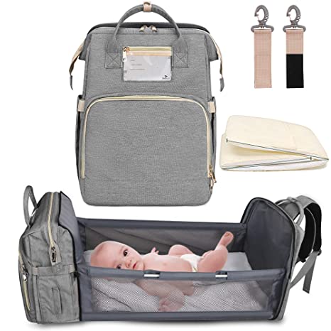 5-in-1 Travel Bassinet Foldable Baby Bed, ZOUNICH Diaper Bag Backpack Changing Station for Men Women,Portable Bassinets for Baby Girls Boys, Travel Crib Infant Sleeper,Baby Nest with Mattress Included