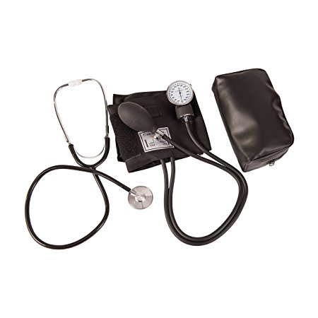 HealthSmart Aneroid Sphygmomanometer Blood Pressure Gauge, Stethoscope and Carrying Case, Adult Cuff, Black