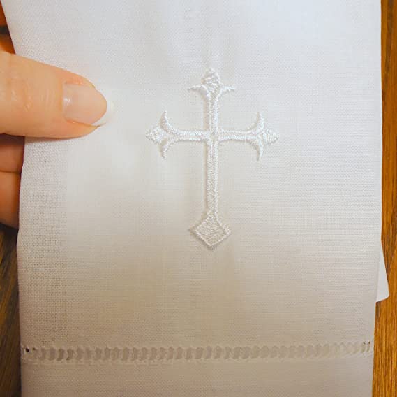 Integrity Designs White Linen Baptism/Christening Cloth with White Cross