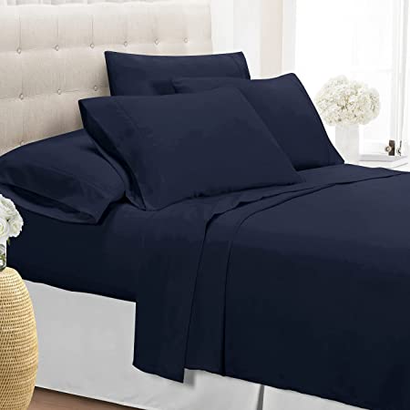 Luxury Queen fitted sheet brushed microfiber, Navy Blue