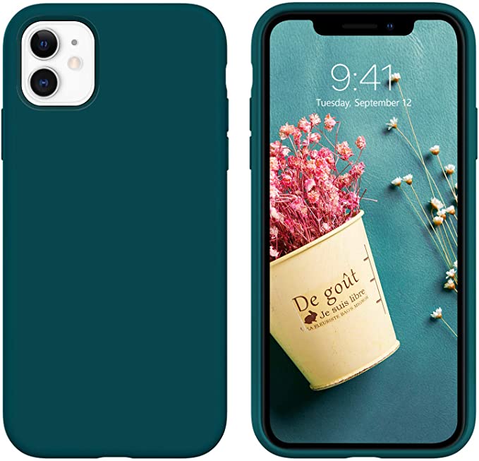 iPhone 11 Case,DUEDUE Liquid Silicone Soft Gel Rubber Slim Cover with Microfiber Cloth Lining Cushion Shockproof Full Body Protective Case for iPhone 11 6.1” for Women Men,Teal