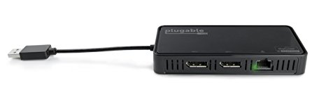 Plugable USB 3.0 Dual 4K DisplayPort Adapter with Gigabit Ethernet for Windows (Supports Two DisplayPort Displays up to 3840x2160@60Hz, Windows 10, 8.1 & 7)