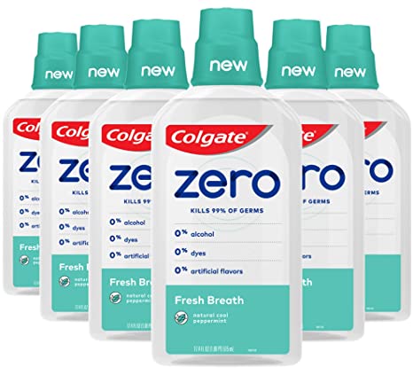 Colgate Zero for Fresh Breath Alcohol Free Mouthwash, Natural Cool Peppermint - 515 mL, 17.4 fluid ounce (6 Pack)