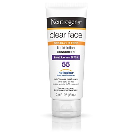 Neutrogena Clear Face Liquid Lotion Sunscreen For Acne-Prone Skin, Broad Spectrum Spf 55, 3  Fl. Oz.