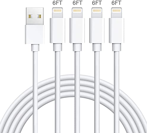 Sundix iPhone Charger(White), 4Pack 6FT Lightning to USB Charging Cable Cord Compatible with iPhone X 8 8Plus 7 7Plus 6 6Plus 6S 6SPlus 5 5S SE,iPad,iPod