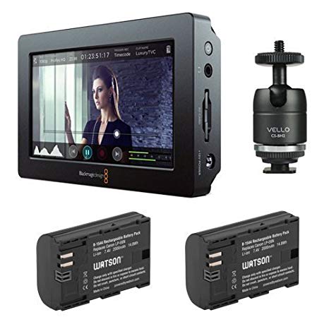 Blackmagic Design Video Assist HDMI/6G-SDI Recorder with 5" Monitor & Watson LP-E6N Lithium-Ion Battery Pack of (2) Plus Vello Multi-Function Ball