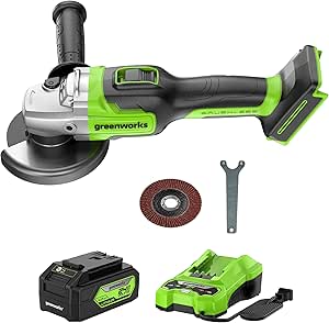 Greenworks 24V Cordless Angle Grinder 4-1/2-Inch, 10500 RPM Brushless Motor, with 4Ah USB Battery and Charger