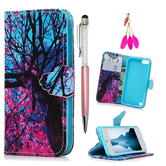 iPod Case iPod Touch 5 Case - MOLLYCOOCLE Stand Wallet Purse Credit Card ID Holders TPU Soft Bumper Premium PU Leather Ultra Slim Fit Cover for iPod Touch 5 5th Generation (Color Tree)