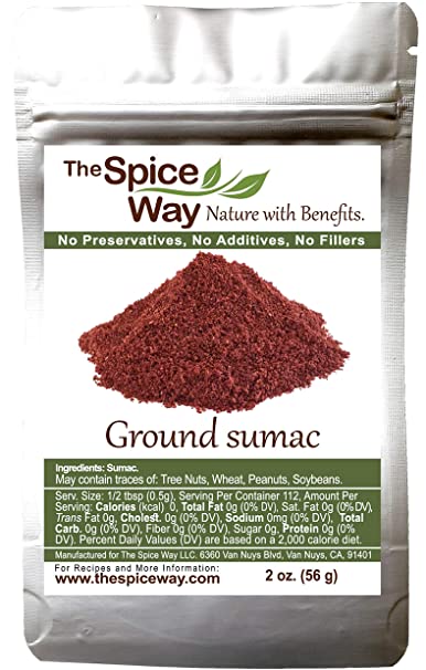 The Spice Way - Pure 100% Sumac, No Salt, no GMO, no Irradiation, Spice Seasoning Powder 2oz (resealable bag) (Sumak)