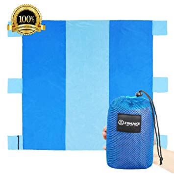 ZOMAKE Compact Beach Blanket Sand Proof and Water Resistant - Beach Mat Sand Free, Pocket Blanket for Outdoor Travel Camping Festival Sports